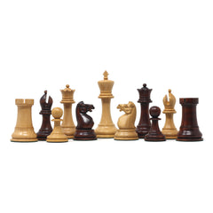 The Jaques Tournament Anderssen “Drop-Jaw” Replica Chessmen Natural & Mahogany Gilded Boxwood– 4.4" King