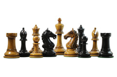 Warrior Series 4" Premium Staunton Chess Set in Ebony and Distressed Box Wood