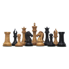 Chariot of Selene Series 4.4" Luxury Staunton Chessmen in Distressed Boxwood and  Ebony Wood