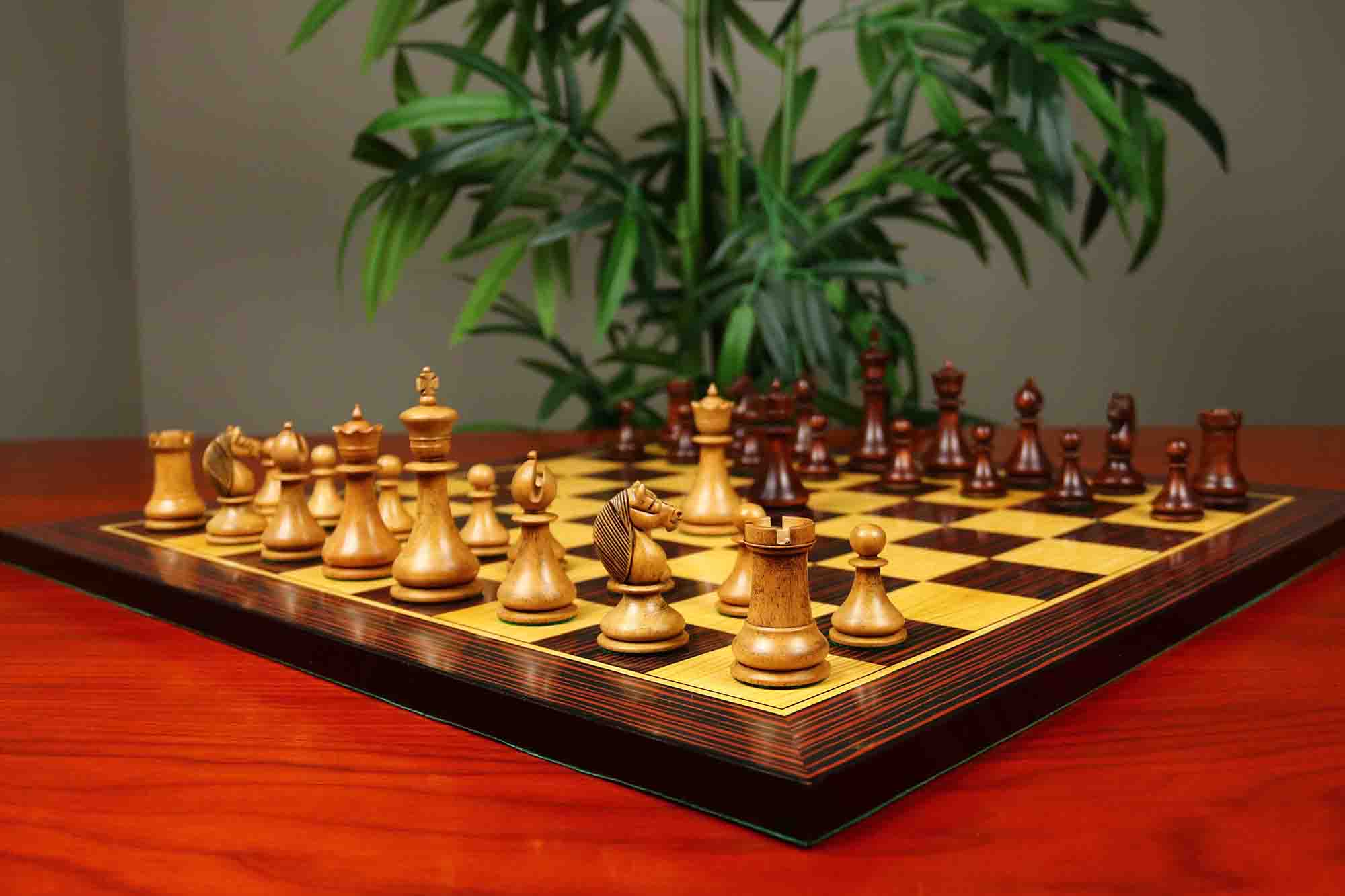 1830 Dublin Style Reproduced Historical Chess Set - 3.75" King Height in Distressed & Mahogany Stained Boxwood