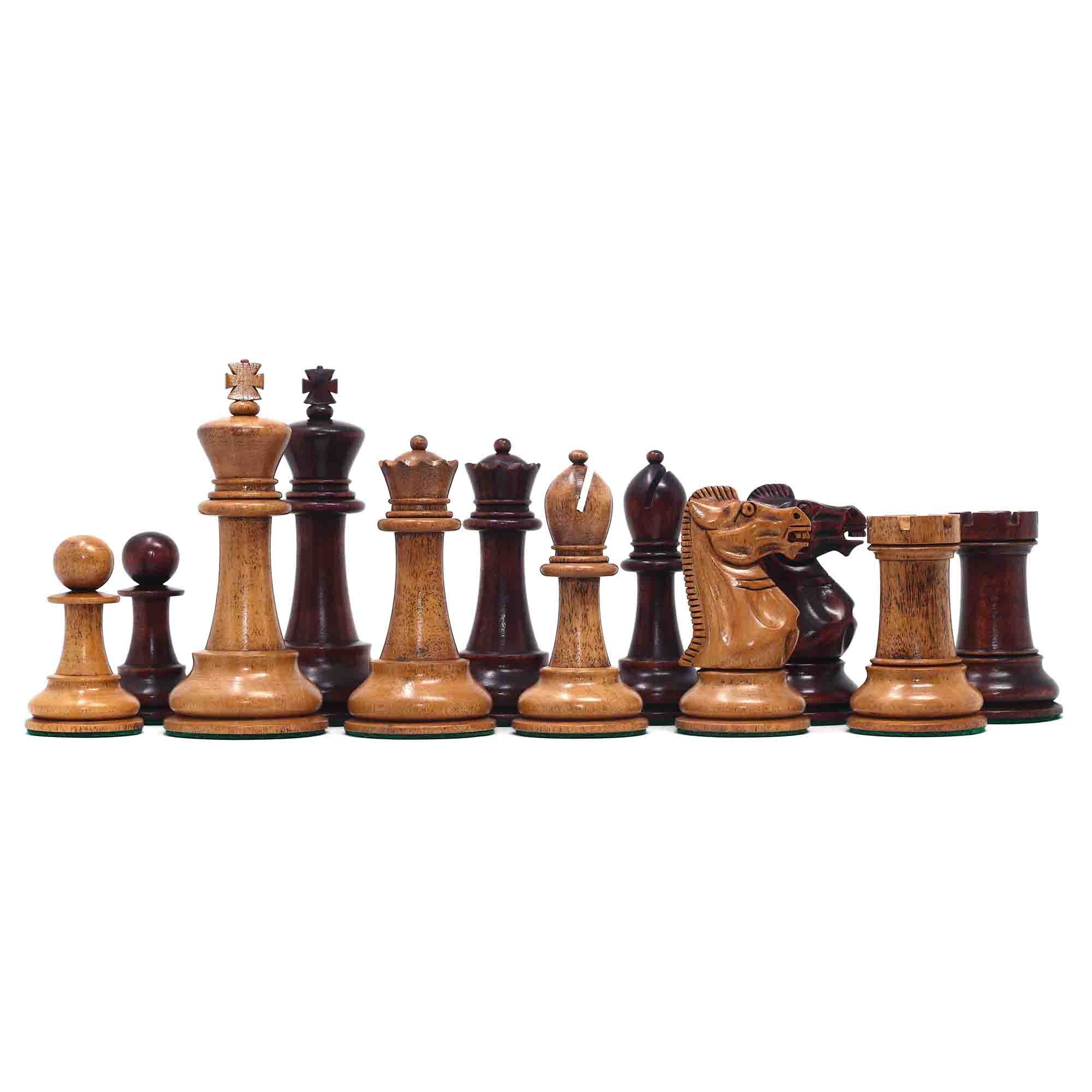 17th Olympiad Havana 1966 Circa Reproduction 3.78" Staunton Chessmen Distressed/Mahogany Stained Boxwood