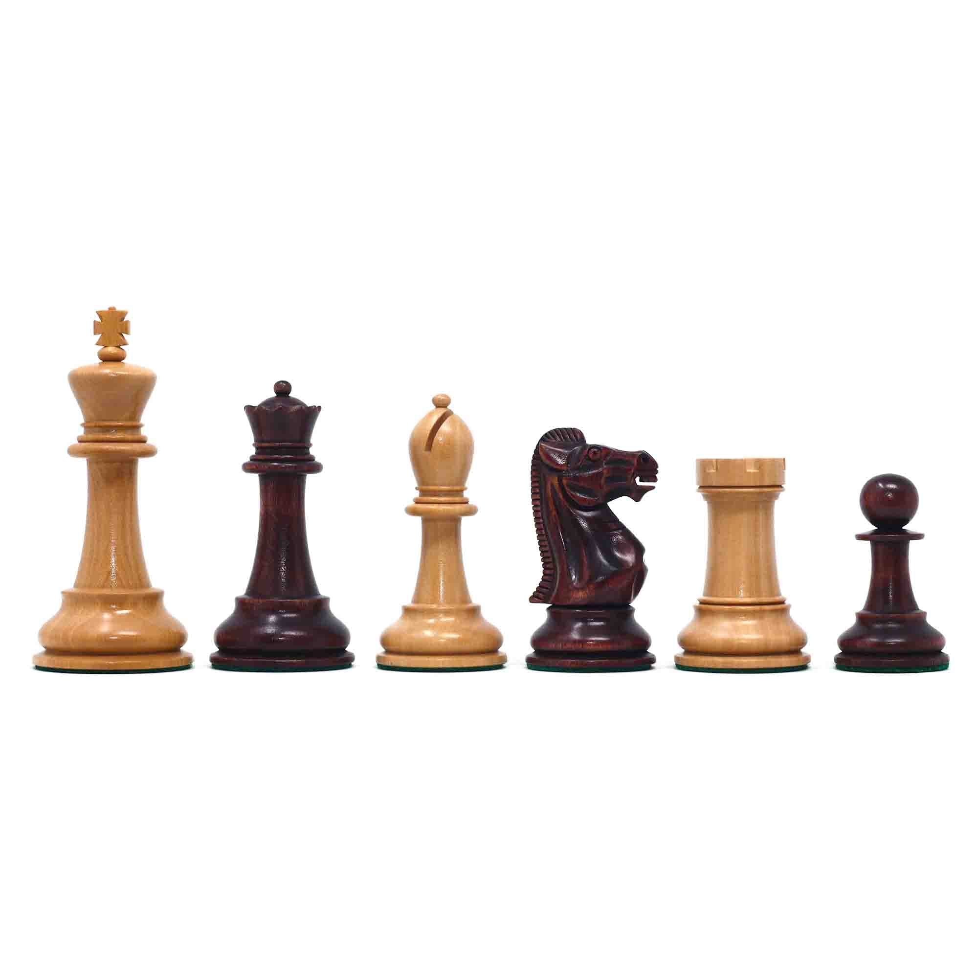 17th Olympiad Havana 1966 Circa Reproduction 3.78" Staunton Chessmen Natural/Mahogany Stained Boxwood