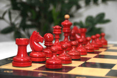 Reproduction Vintage 1930 German Knubbel 3.5" Chess Pieces in Distressed and Red Gilded Box wood