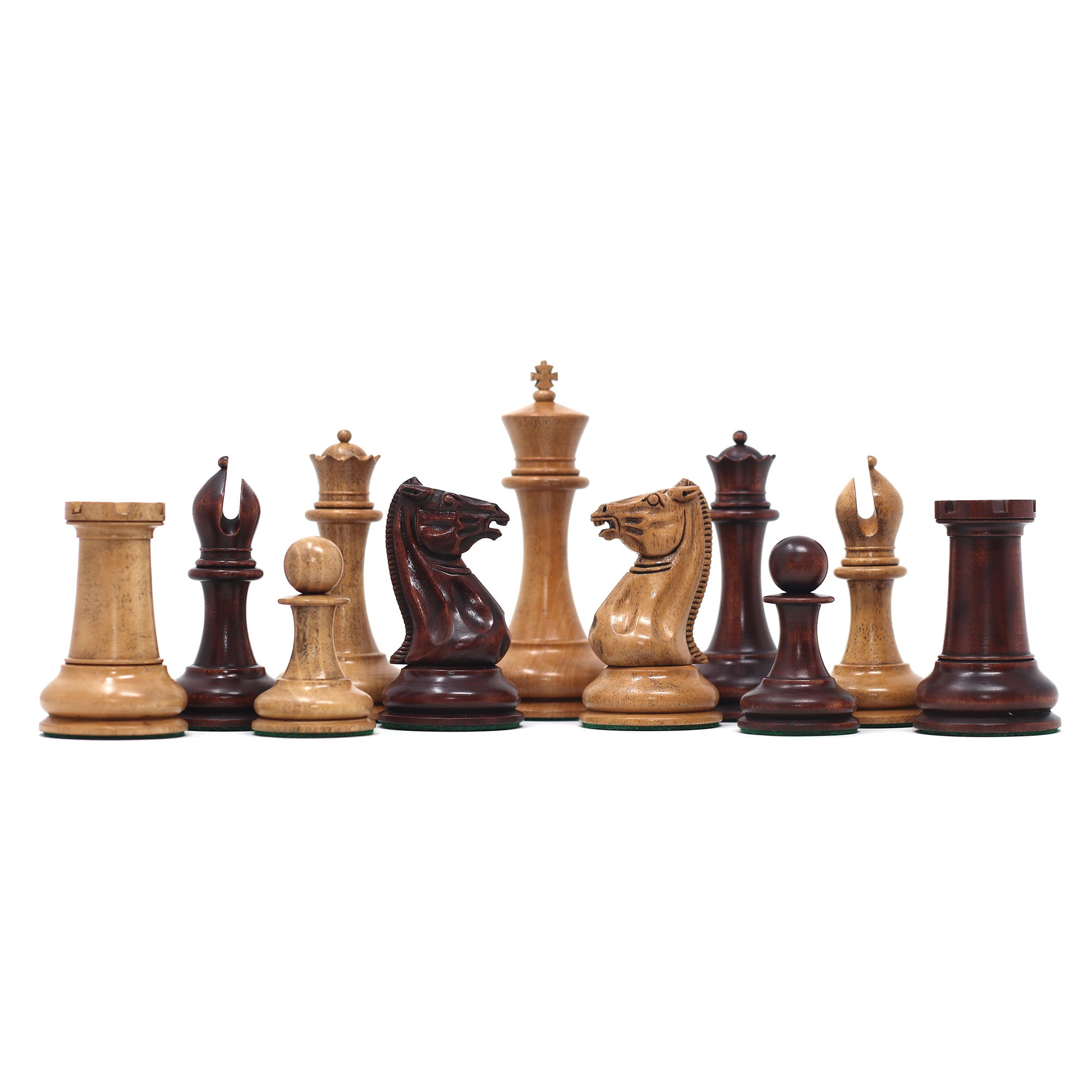 Morphy  Cooke 1849-50 Vintage 4.4" Reproduction Chess Set in Distressed Antique/Mahogany Stained Boxwood