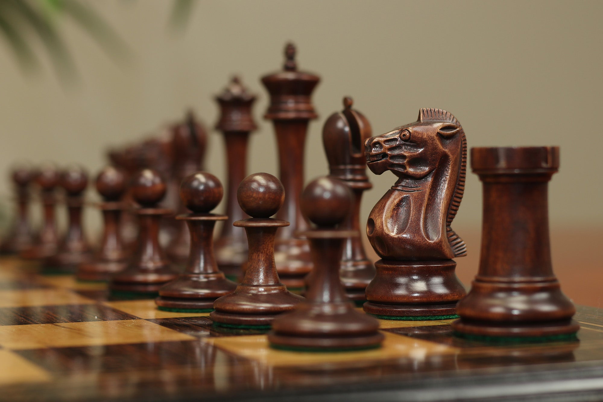 B & Company Reproduced Staunton 4.4" Chess Set in Distressed Boxwood and Mahogany