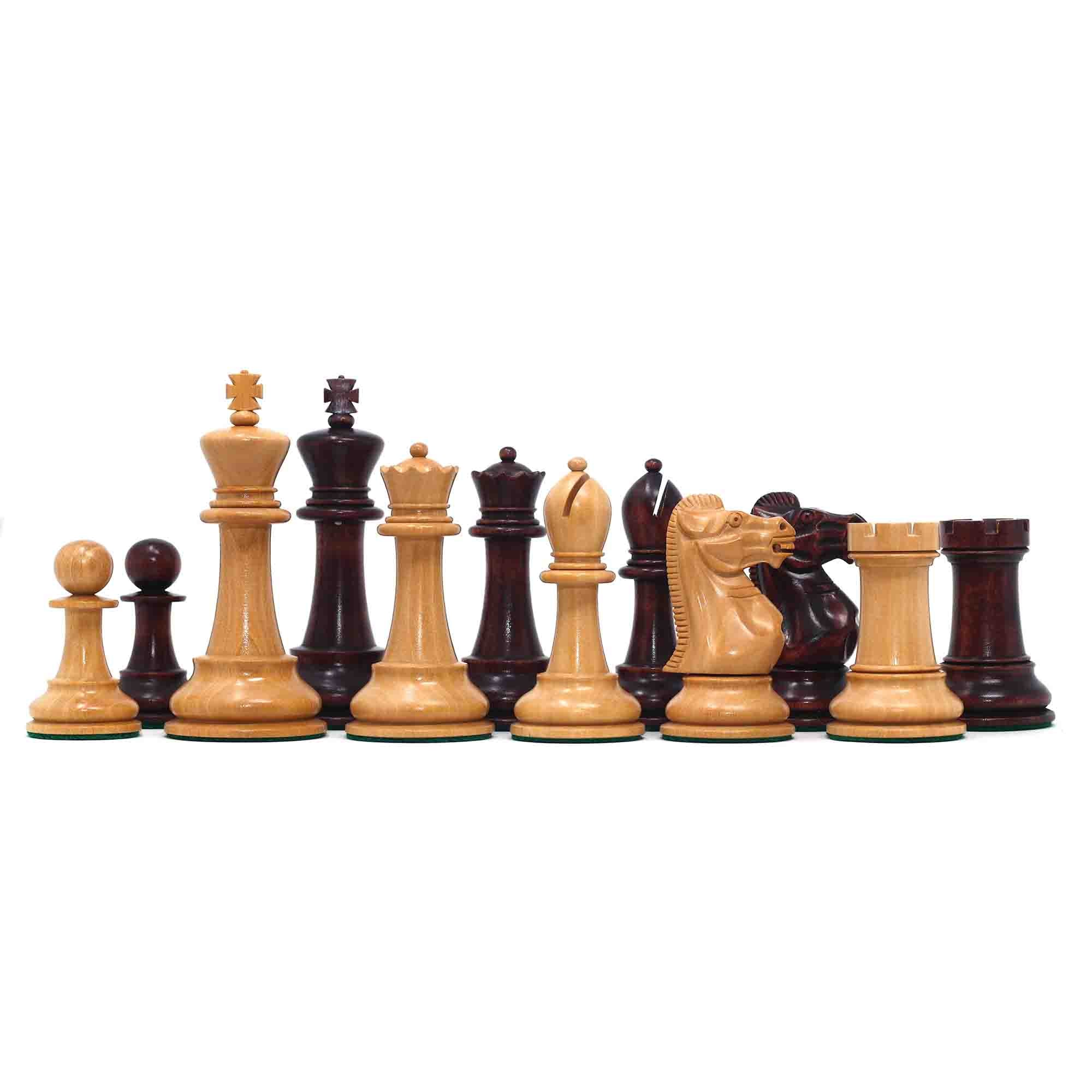 17th Olympiad Havana 1966 Circa Reproduction 3.78" Staunton Chessmen Natural/Mahogany Stained Boxwood