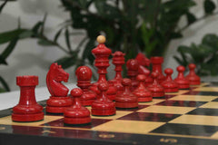 Reproduction Vintage 1930 German Knubbel 3.5" Chess Set in Natural & Red Gilded Box wood
