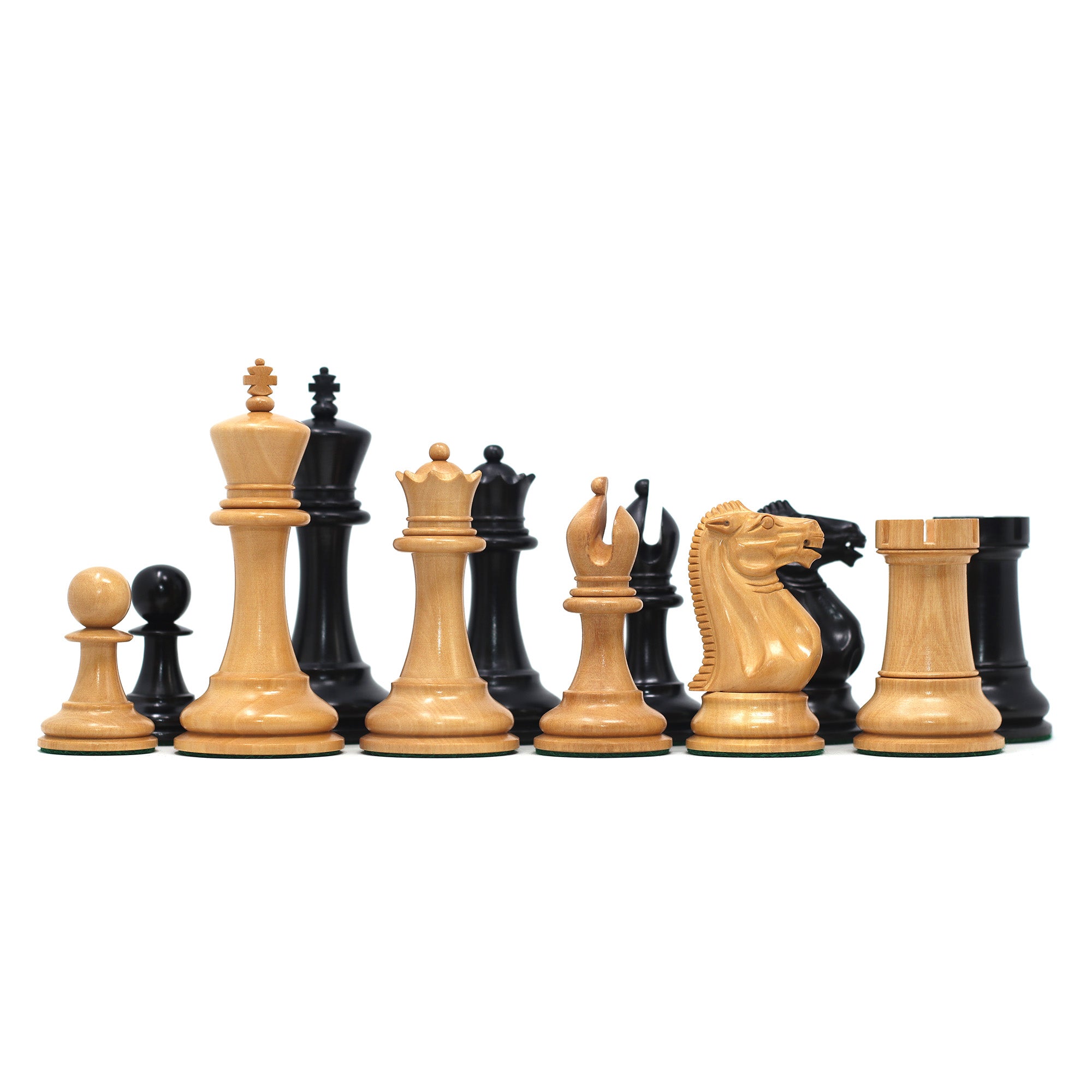 Anderson 1855-60 Reproduced 4.4" Staunton Chessmen in Non-Antiqued Boxwood & Ebonised