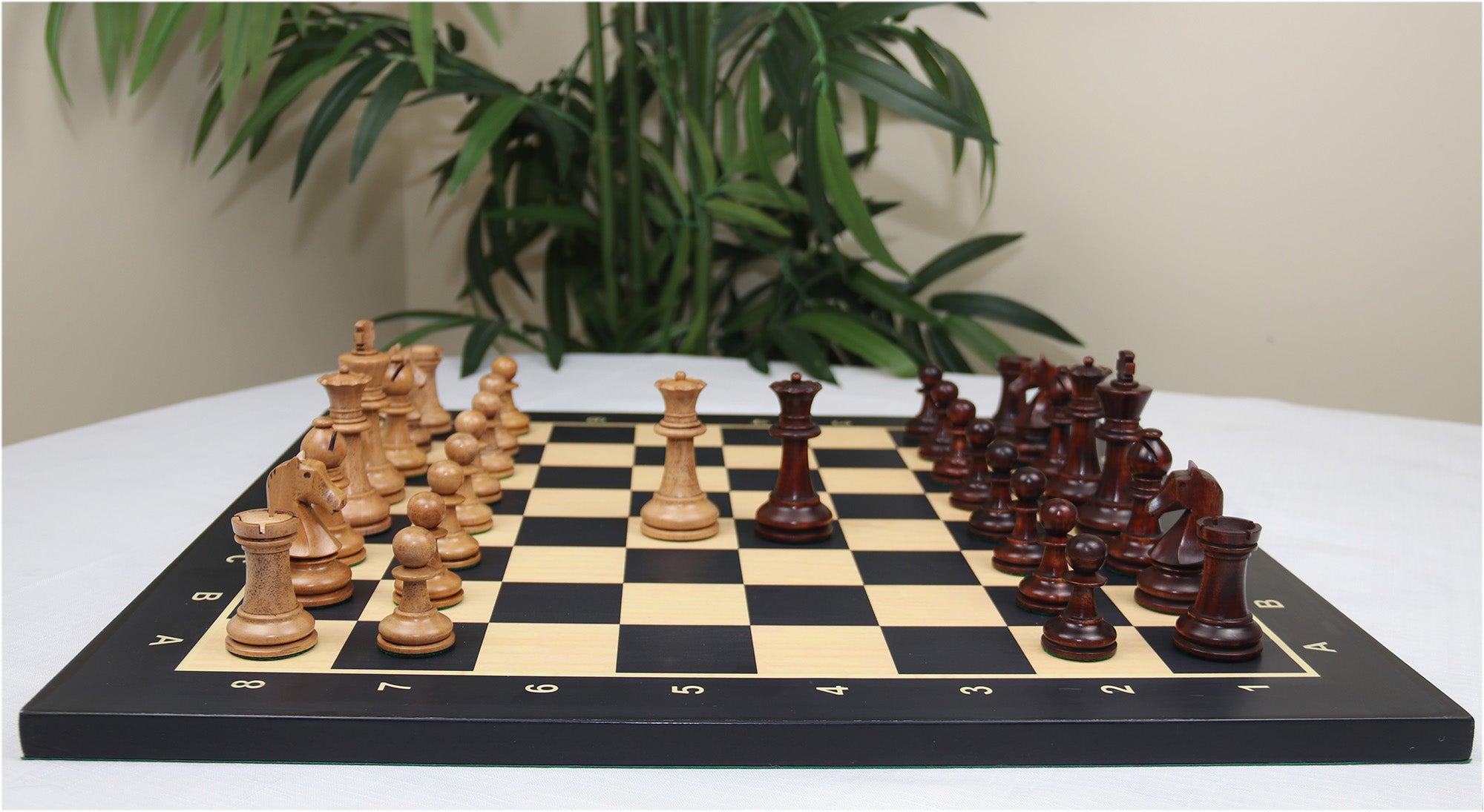 Henri Chavet Reproduced Chess Set in Distressed and Mahogany Stained Boxwood- 3.75" King Height