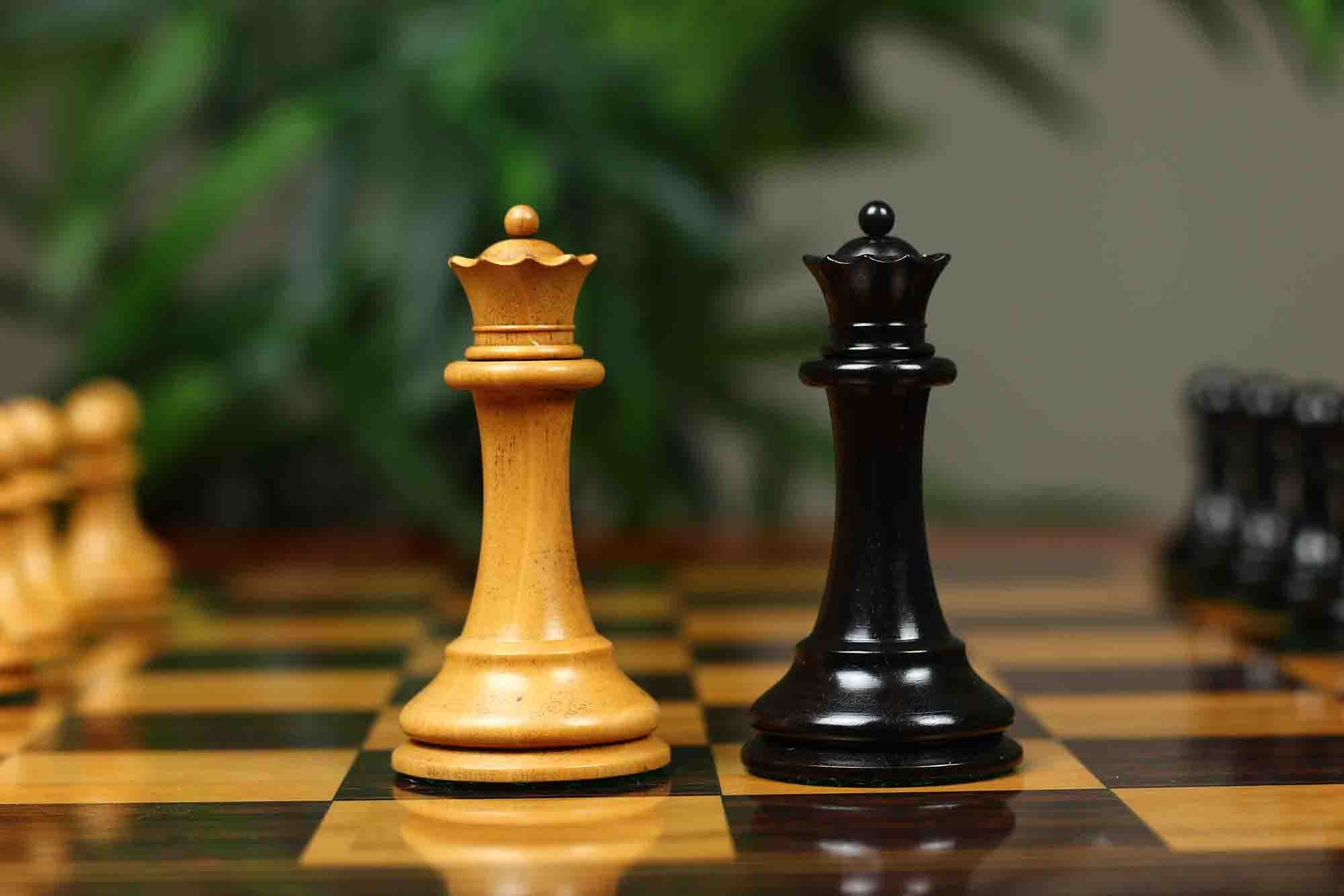 1851-52 Early 2880 Jaques of London Reproduced Vintage 4.4" Chess set Distressed Boxwood/Ebony Wood wood