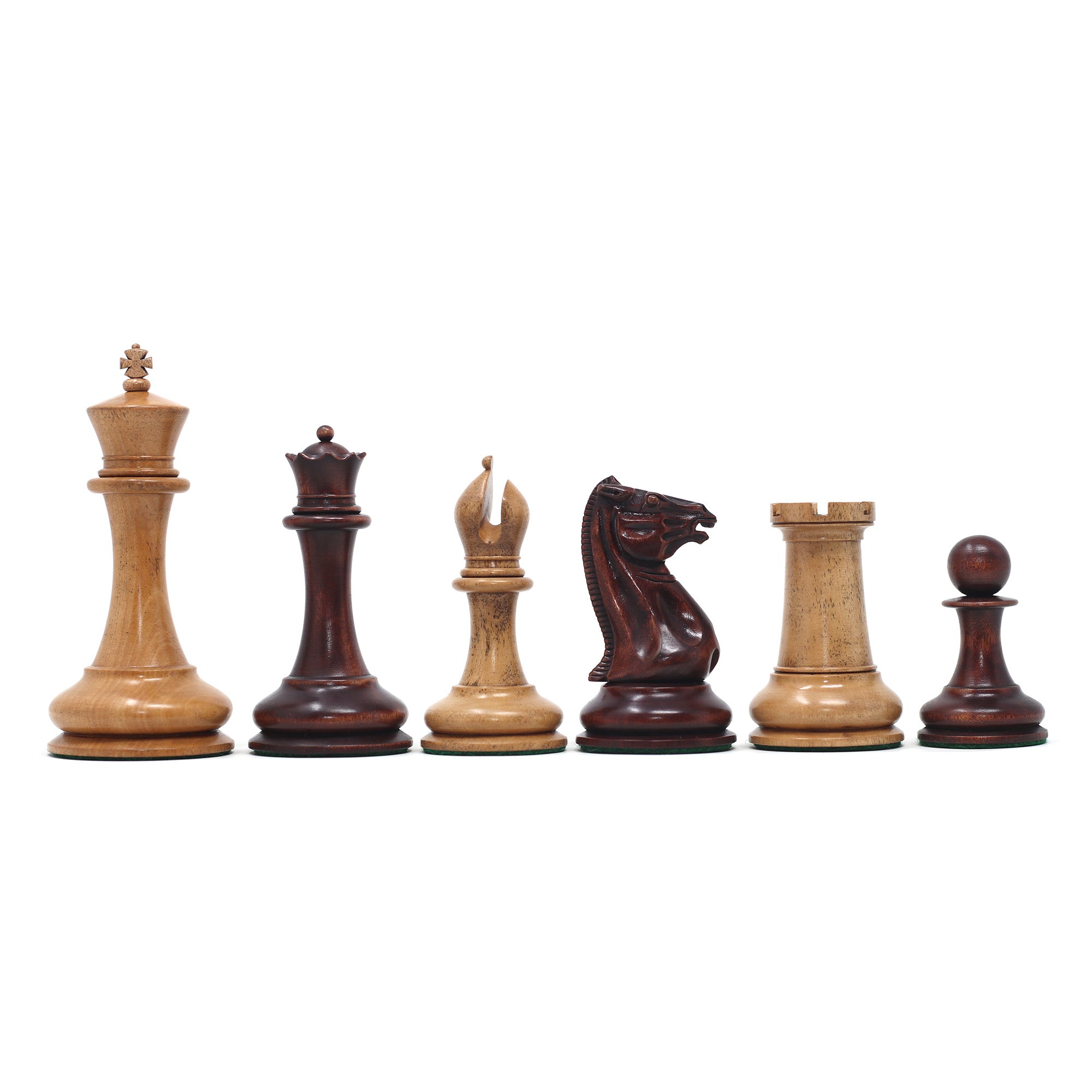 Morphy  Cooke 1849-50 Vintage 4.4" Reproduction Chess Set in Distressed Antique/Mahogany Stained Boxwood