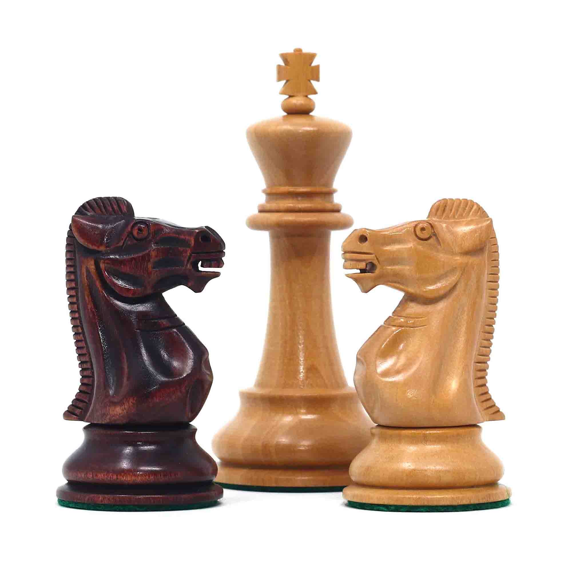 17th Olympiad Havana 1966 Circa Reproduction 3.78" Staunton Chessmen Natural/Mahogany Stained Boxwood