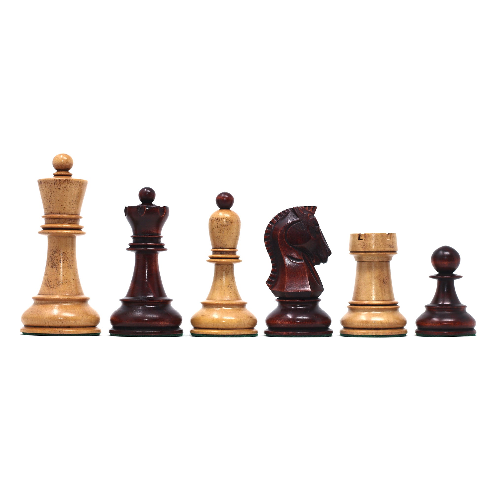 The Fischer Dubrovnik 1970 Upgraded Version Chess set in Distressed and Mahogany Stained Boxwood