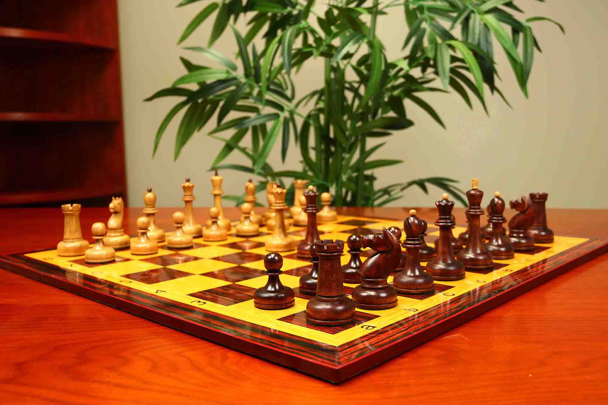 1962 Soviet Championship Historical Reproduced Tal Chess set 4" - Distressed and Mahogany Stained Boxwood