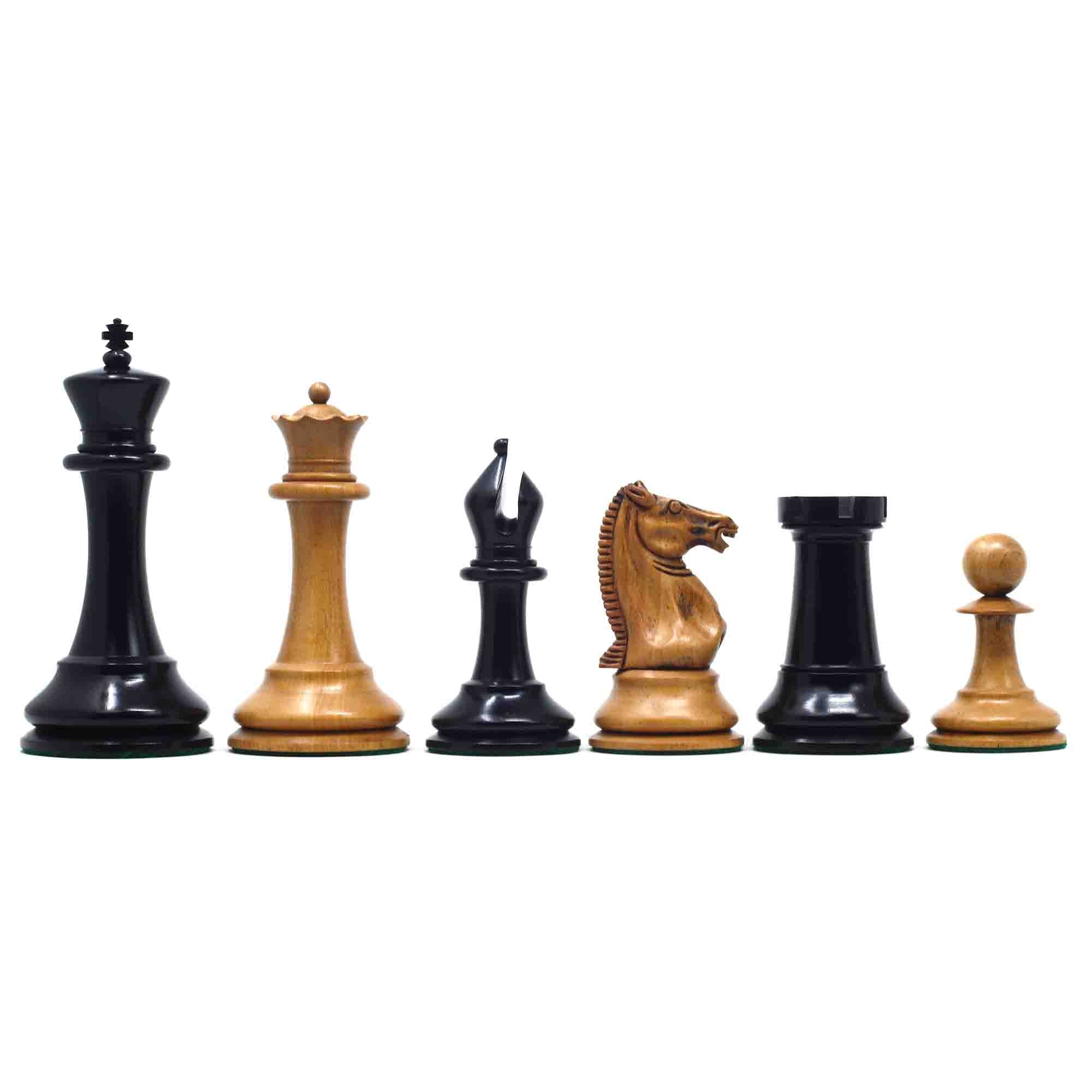 1851-52 Early 2880 Jaques of London Reproduced Vintage 4.4" Chess set Distressed Boxwood/Ebony Wood wood