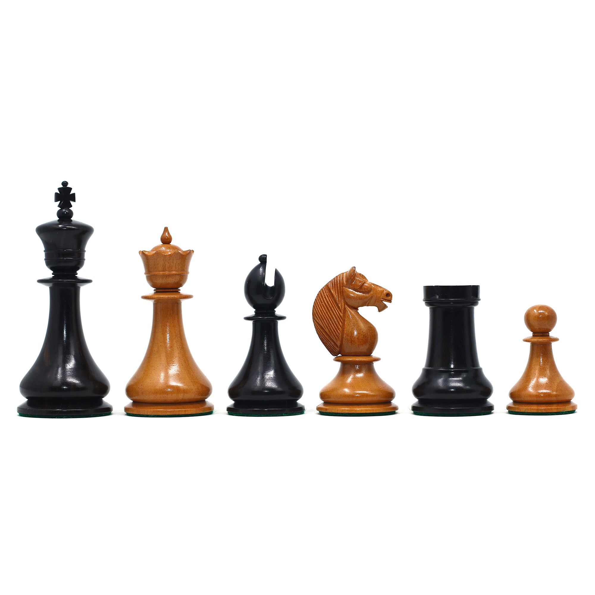 1830 Dublin Style Reproduced Historical Chess Set - 3.75" King Height in Antiqued Boxwood & Ebony Wood