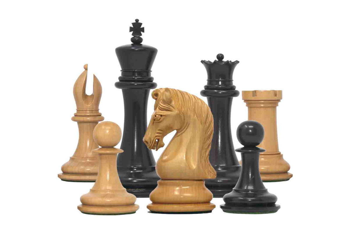 Grand Collection Signature Series Luxury Staunton Chess Pieces in Ebony and Boxwood: King Size 4.4"