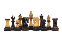 Leningrad Series 4" Luxury Staunton Chess Set in Lacquered Black Burnt Boxwood