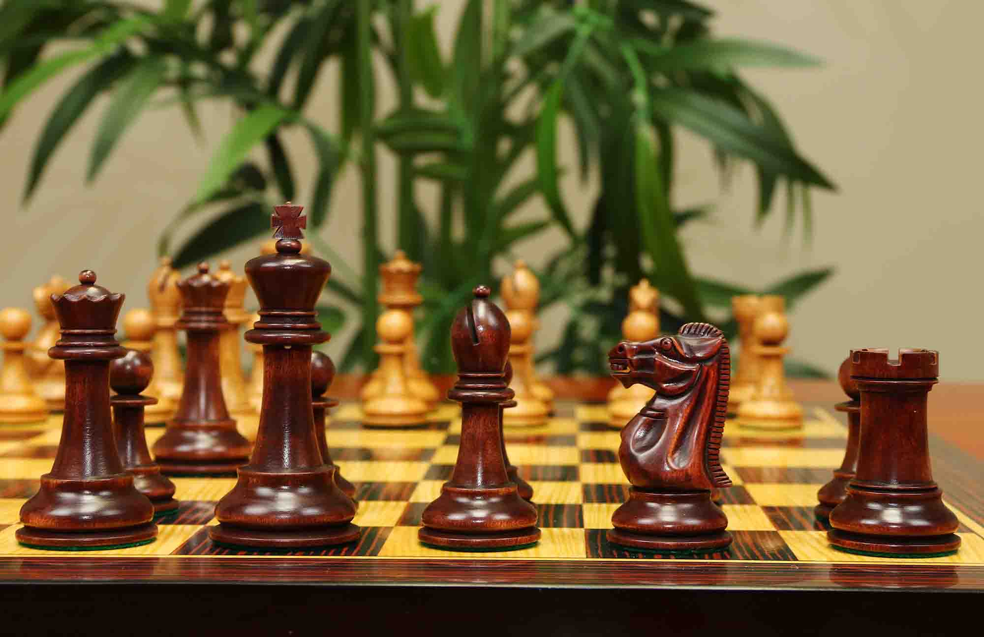 17th Olympiad Havana 1966 Circa Reproduction 3.78" Staunton Chessmen Distressed/Mahogany Stained Boxwood