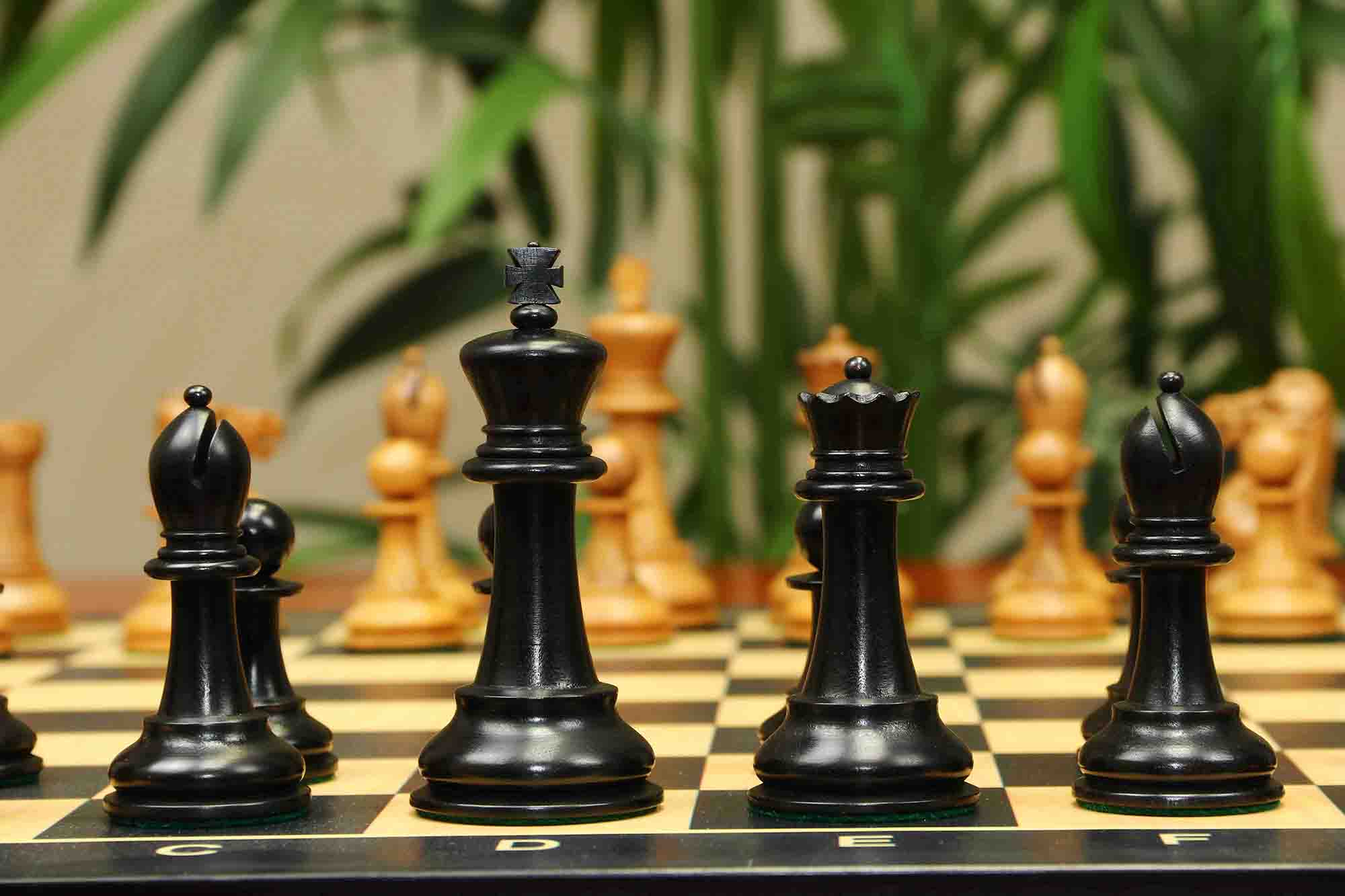 17th Olympiad Havana 1966 Circa Reproduction 3.78" Staunton Chessmen Distressed/Ebonised Boxwood