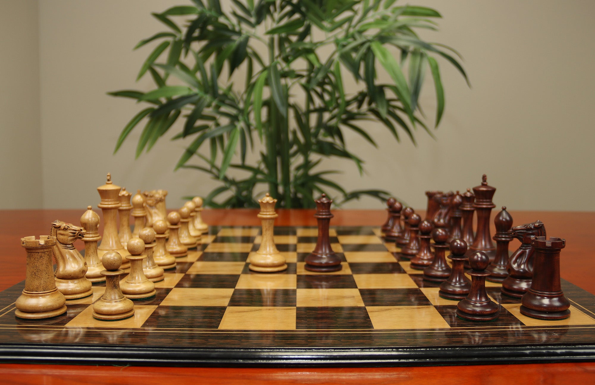 Morphy  Cooke 1849-50 Vintage 4.4" Reproduction Chess Set in Distressed Antique/Mahogany Stained Boxwood