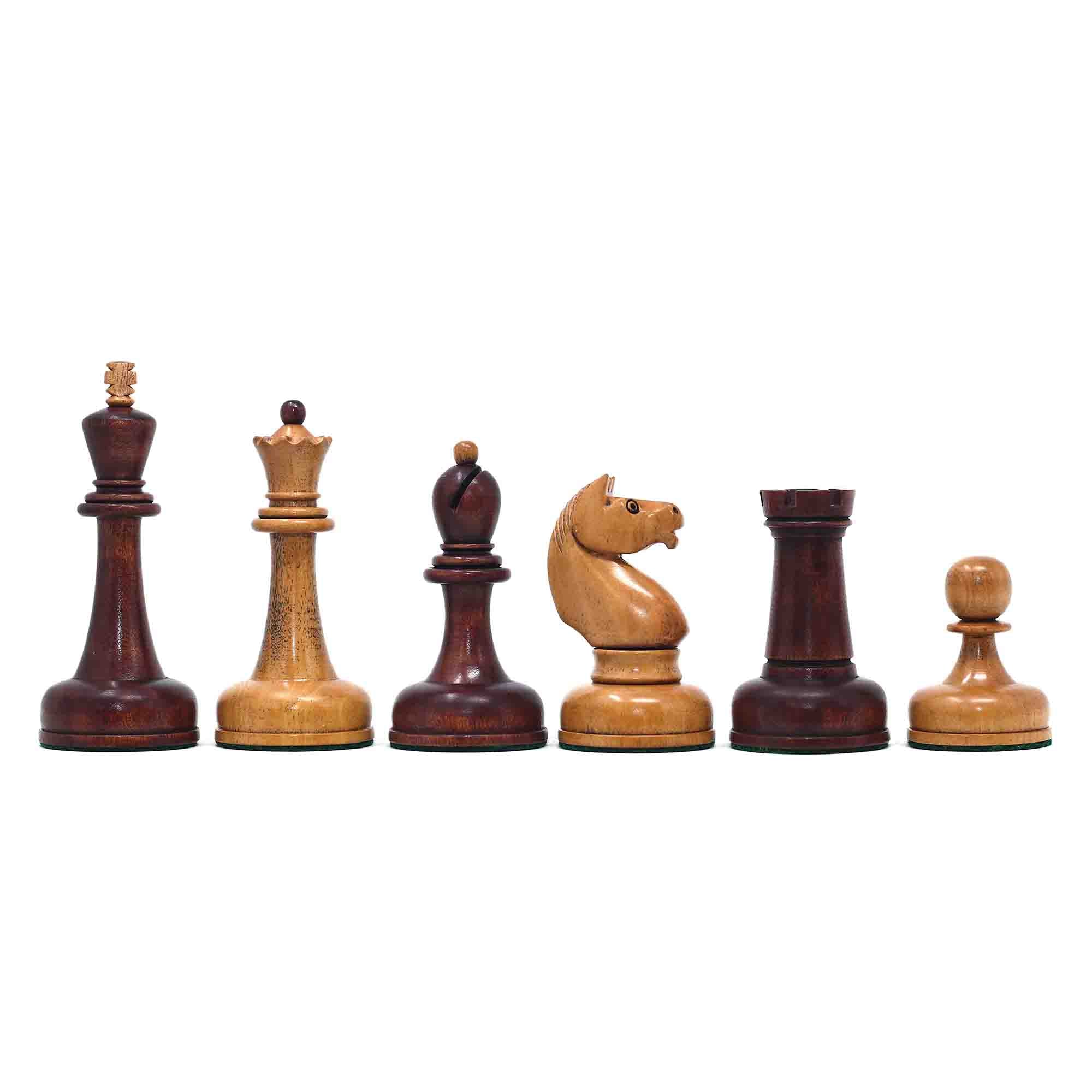 1962 Soviet Championship Historical Reproduced Tal Chess set 4" - Distressed and Mahogany Stained Boxwood