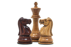 Jaques Zukertort 1875 Reproduction Library 3.5" Chessmen in Distressed/Mahogany Gilded Boxwood