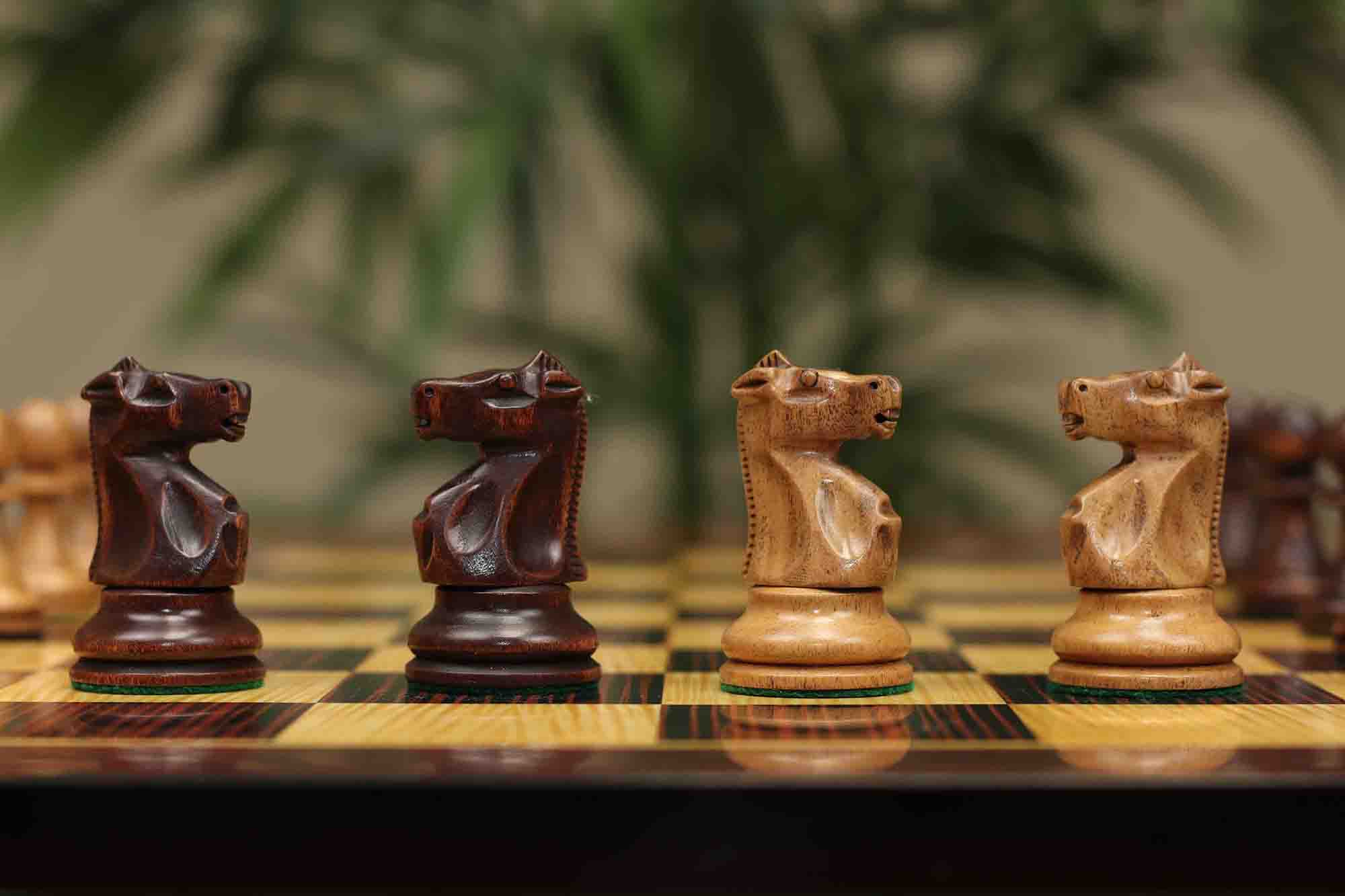 Fischer-Spassky / 1972 World Championship 3.75" Distressed Boxwood/Mahogany Stained Chessmen