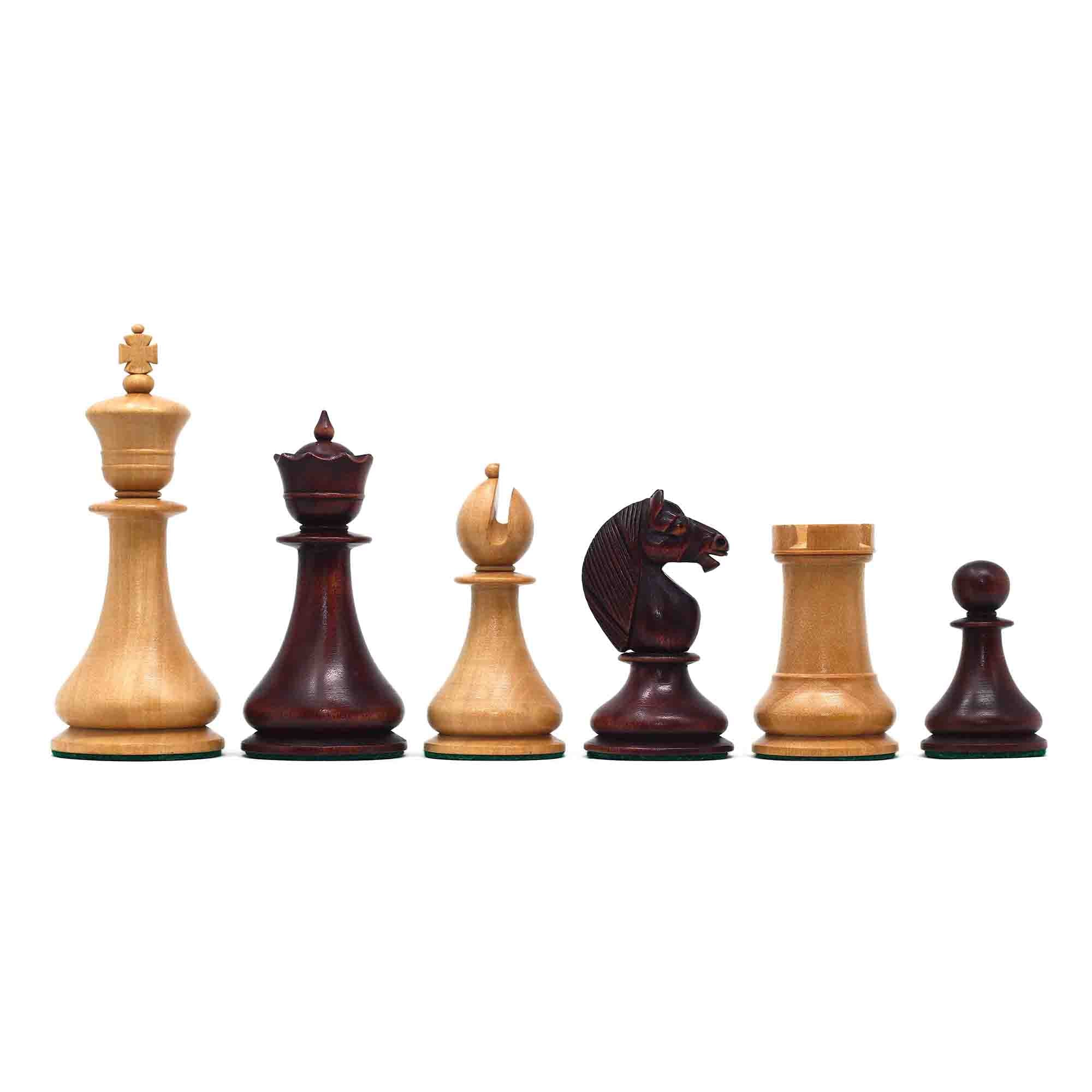 1830 Dublin Style Reproduced Historical Chess Set - 3.75" King Height in Natural & Mahogany Stained Boxwood