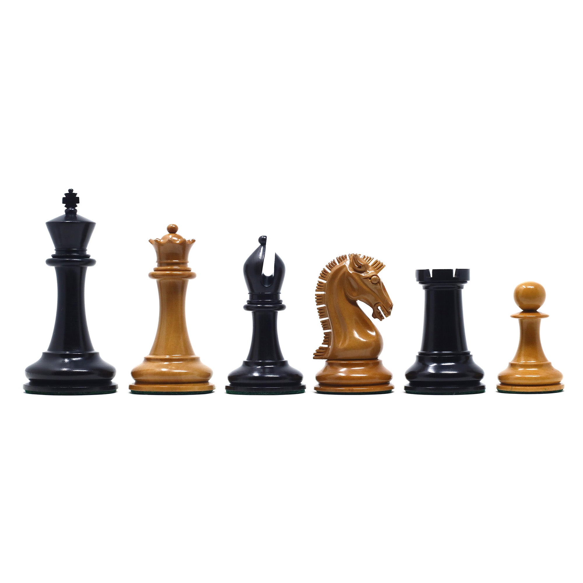 Commemorative Signature Series 3.625" Staunton Chessmen in Antiqued Boxwood/Ebony