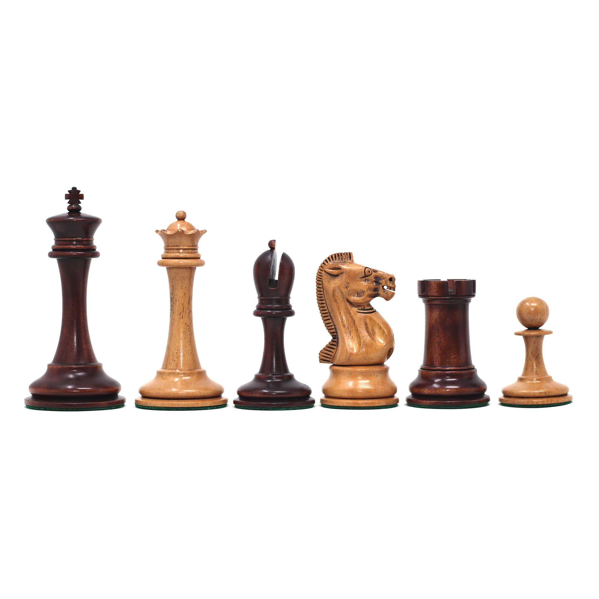 B & Company Reproduced Staunton 4.4" Chess Set in Distressed Boxwood and Mahogany