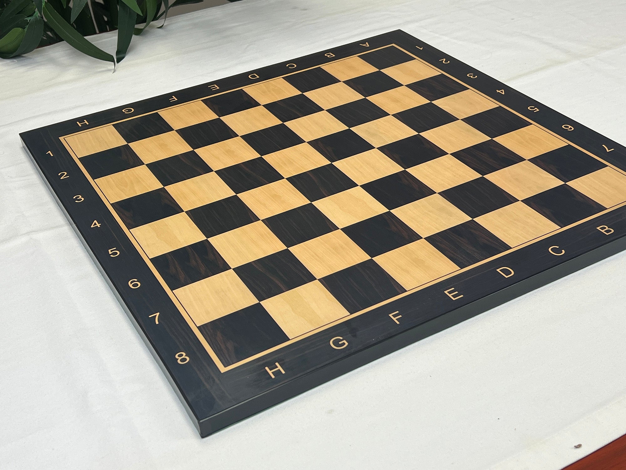 Slightly Imperfect Luxury Chess Board with Square size 2.25" with Notations in Ebony/Maple Look in Matt Finish