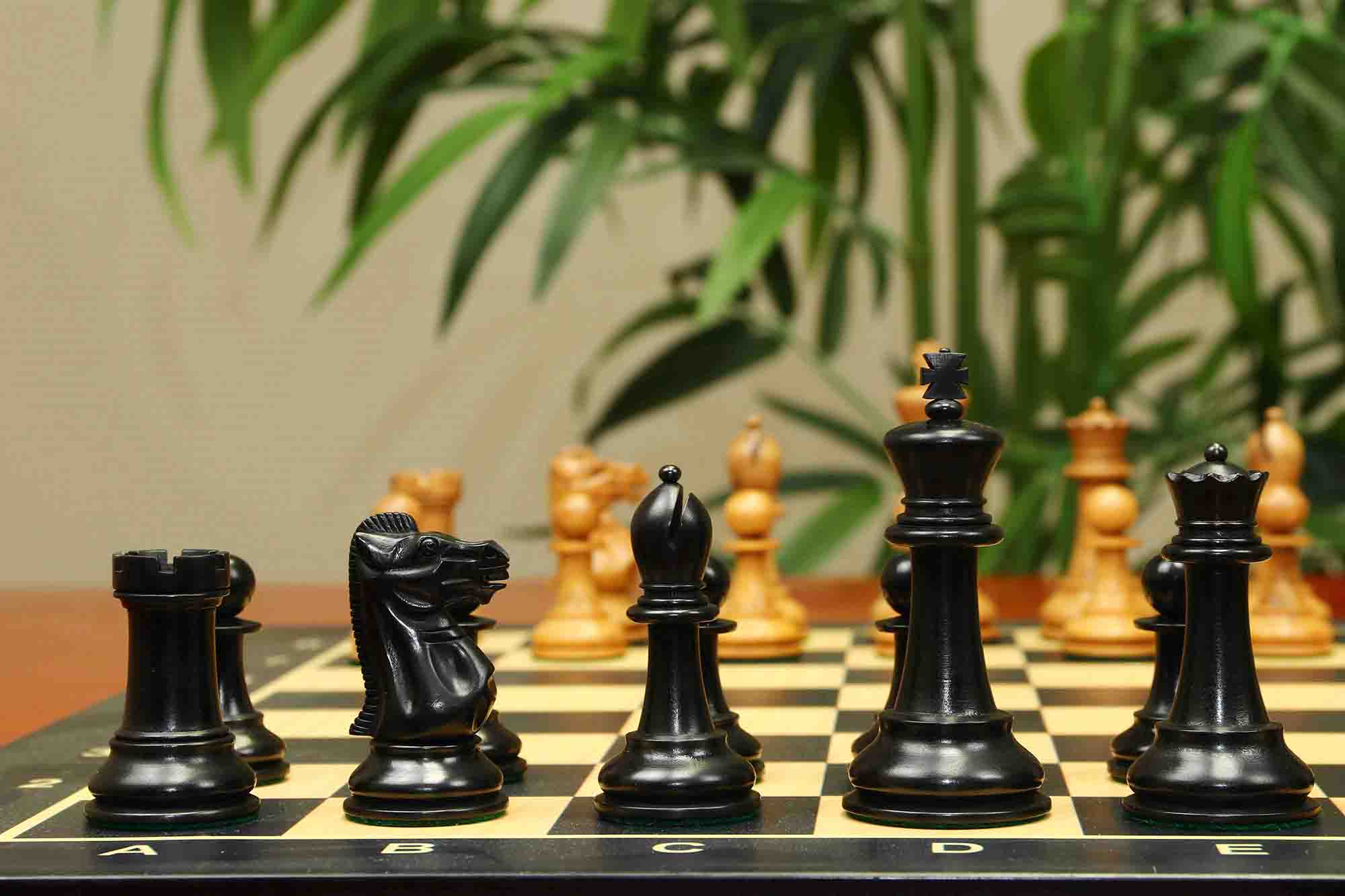 17th Olympiad Havana 1966 Circa Reproduction 3.78" Staunton Chessmen Distressed/Ebonised Boxwood