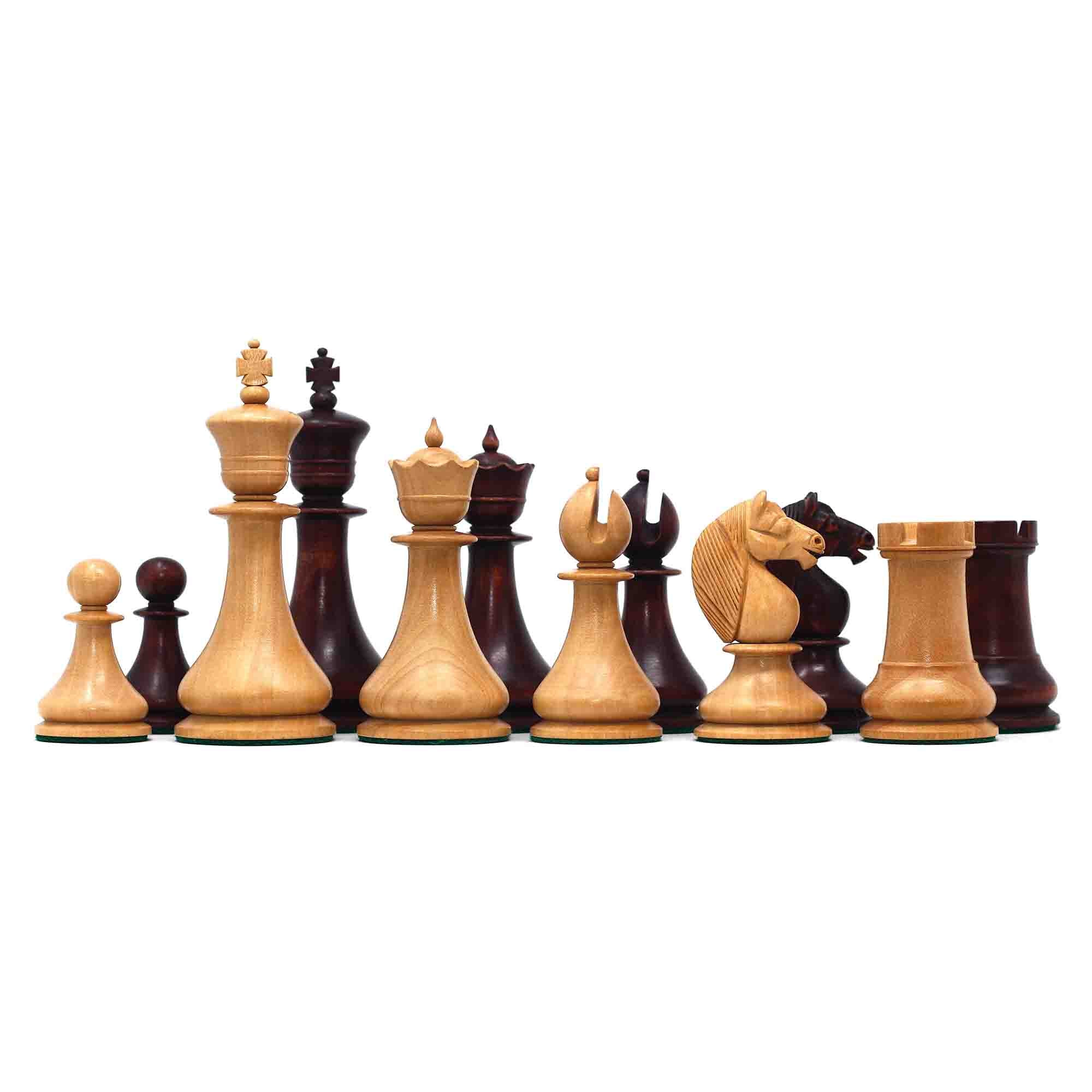 1830 Dublin Style Reproduced Historical Chess Set - 3.75" King Height in Natural & Mahogany Stained Boxwood