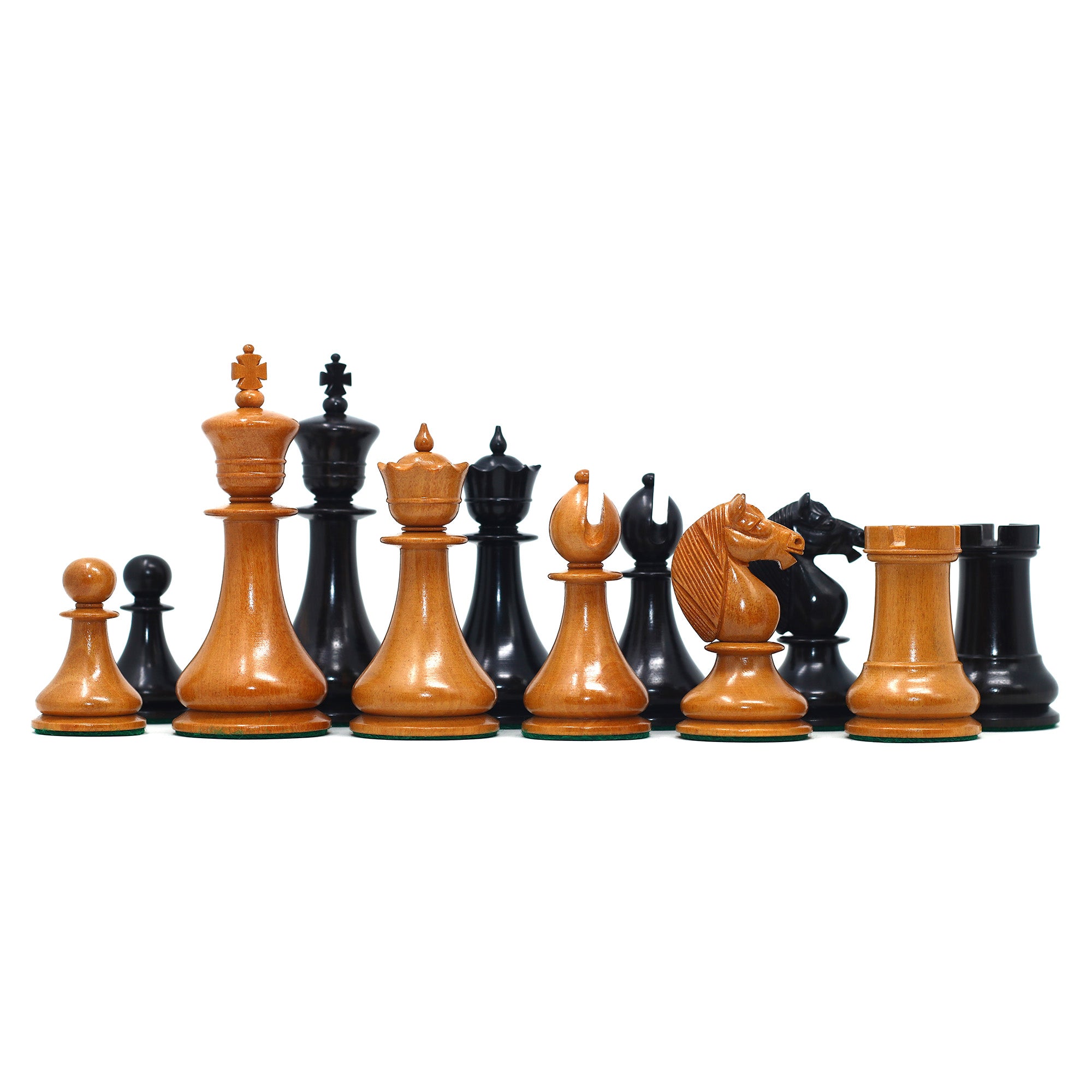 1830 Dublin Style Reproduced Historical Chess Set - 3.75" King Height in Antiqued Boxwood & Ebony Wood