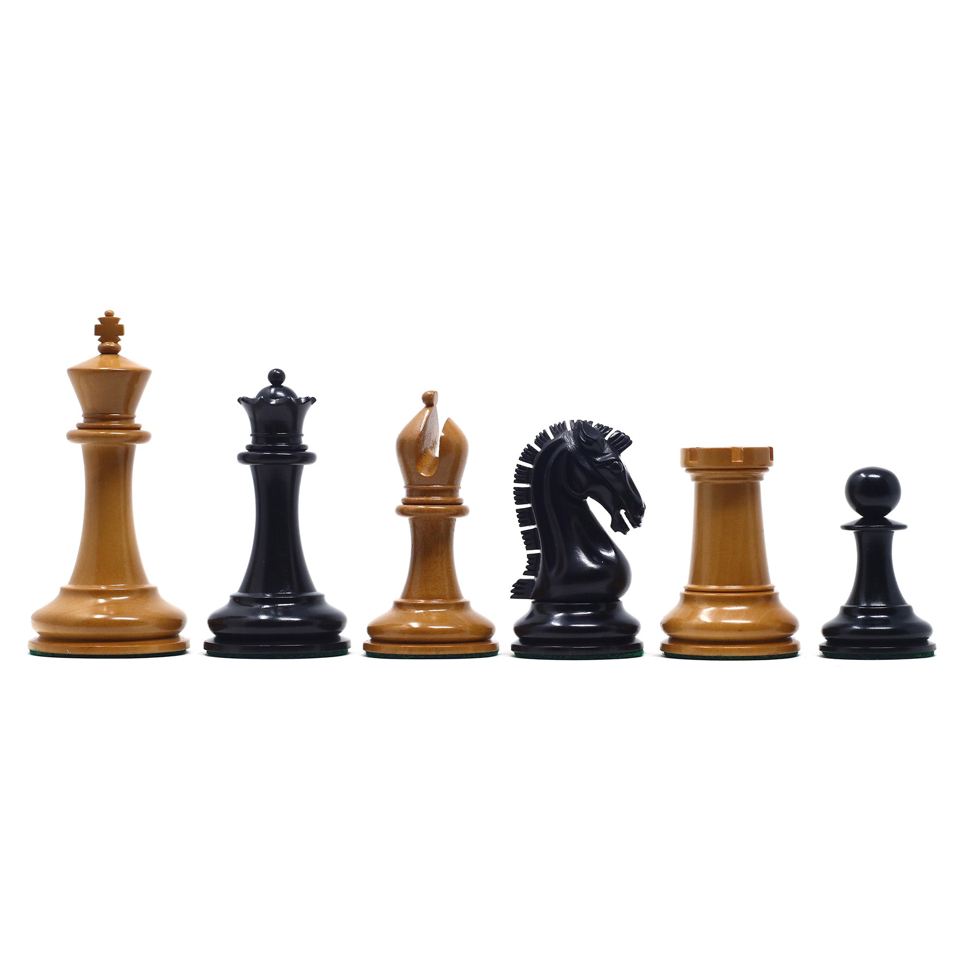 Commemorative Signature Series 3.625" Staunton Chessmen in Antiqued Boxwood/Ebony