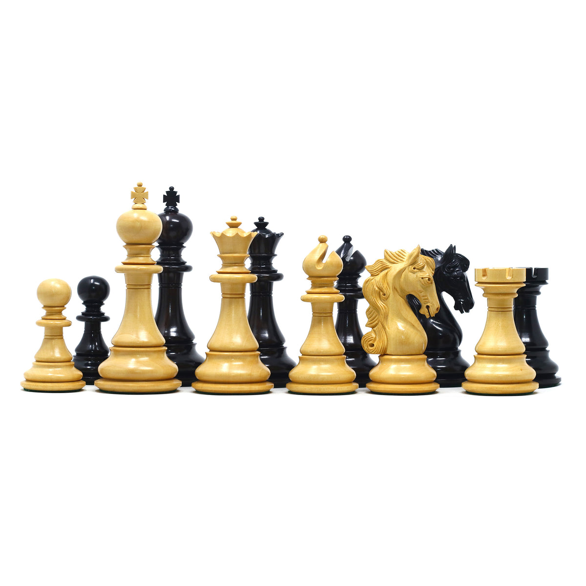 The Grand Merlin Series 4.4" Luxury Staunton Chess Set in Genuine Ebony & Boxwood