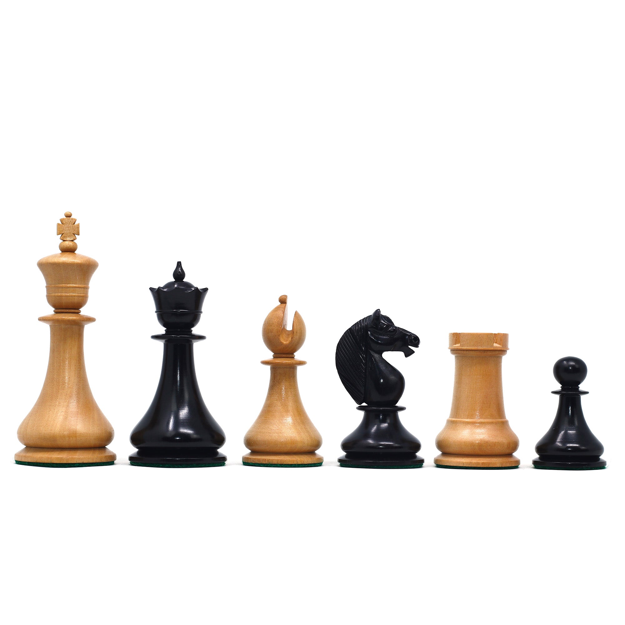 1830 Dublin Style Reproduced Historical Chess Set - 3.75" King Height in Natural Boxwood & Ebony Wood