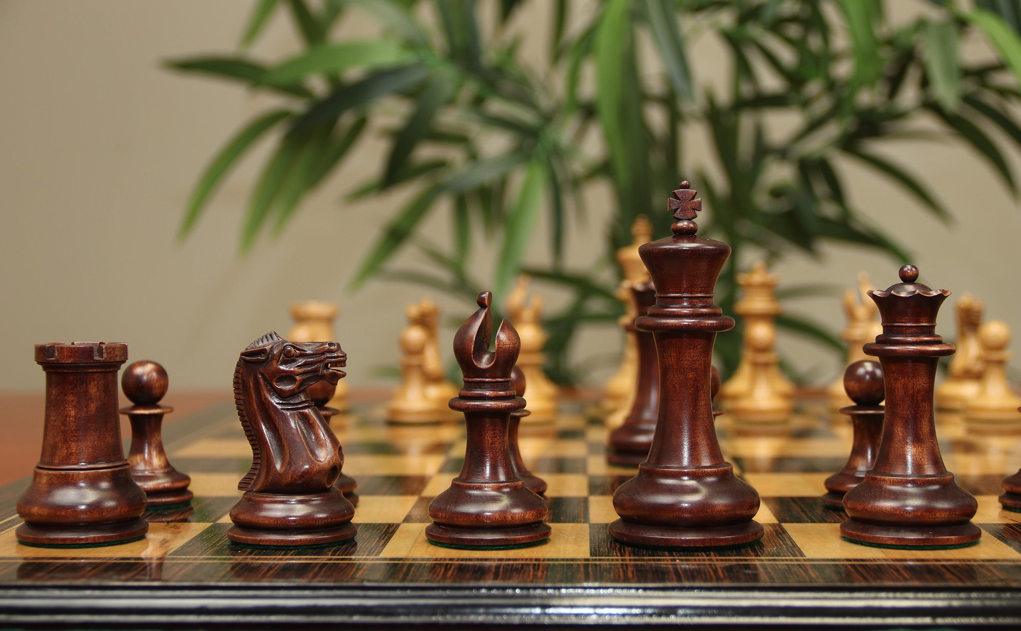 1850-55 Reproduced Staunton 4.4" Mahogany Stained / Antiqued Boxwood Chess Pieces