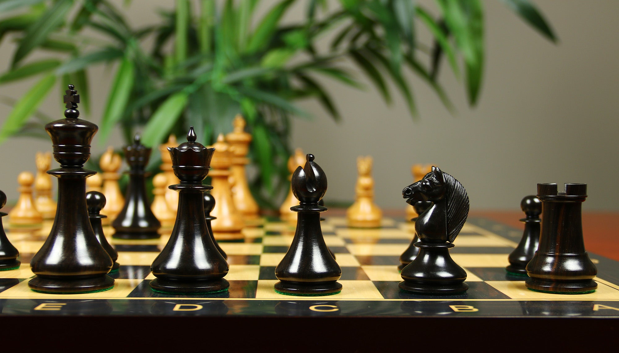 1830 Dublin Style Reproduced Historical Chess Set - 3.75" King Height in Distressed Boxwood & Ebony Wood