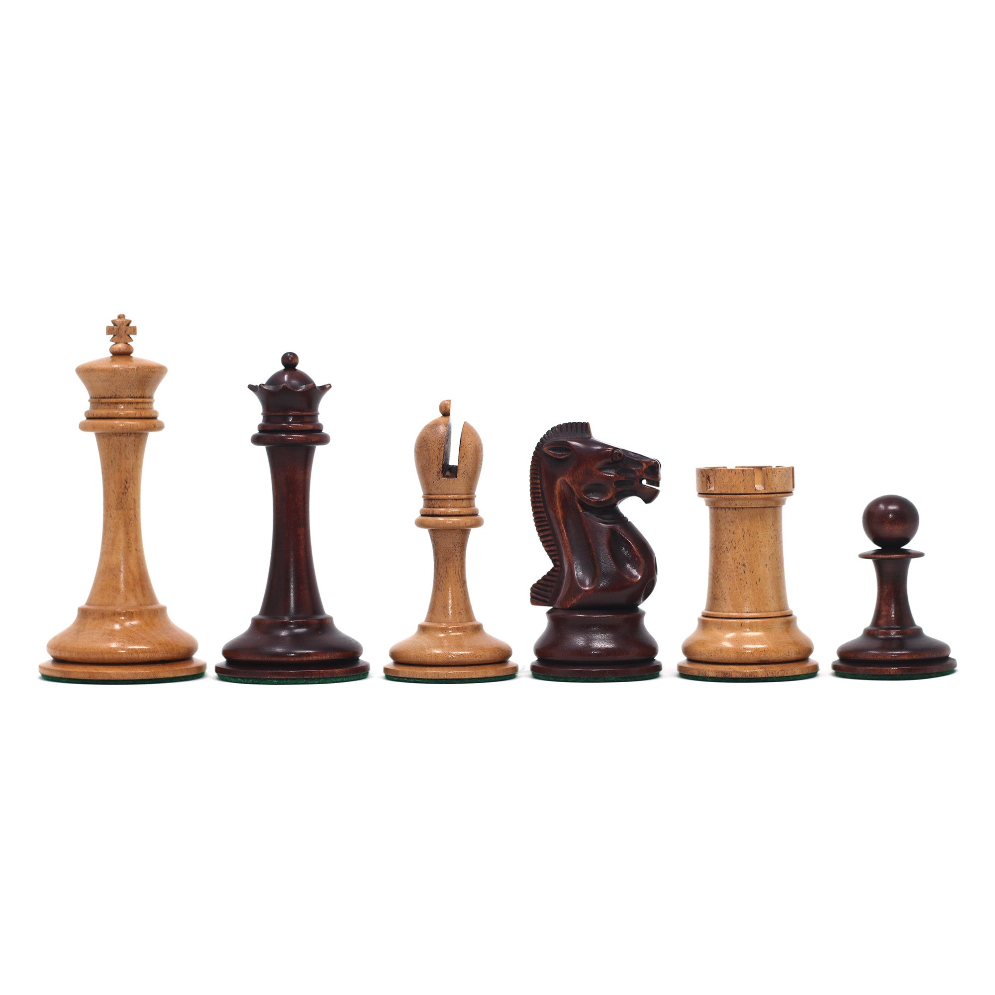 B & Company Reproduced Staunton 4.4" Chess Set in Distressed Boxwood and Mahogany