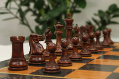 Jaques Zukertort 1875 Reproduction Library 3.5" Chessmen in Original Aged Antique Look/Mahogany Gilded Boxwood