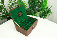 Brown Leatherette Chess Presentation Coffer with straight compartments for 4.125" to 4.4" Chess Pieces