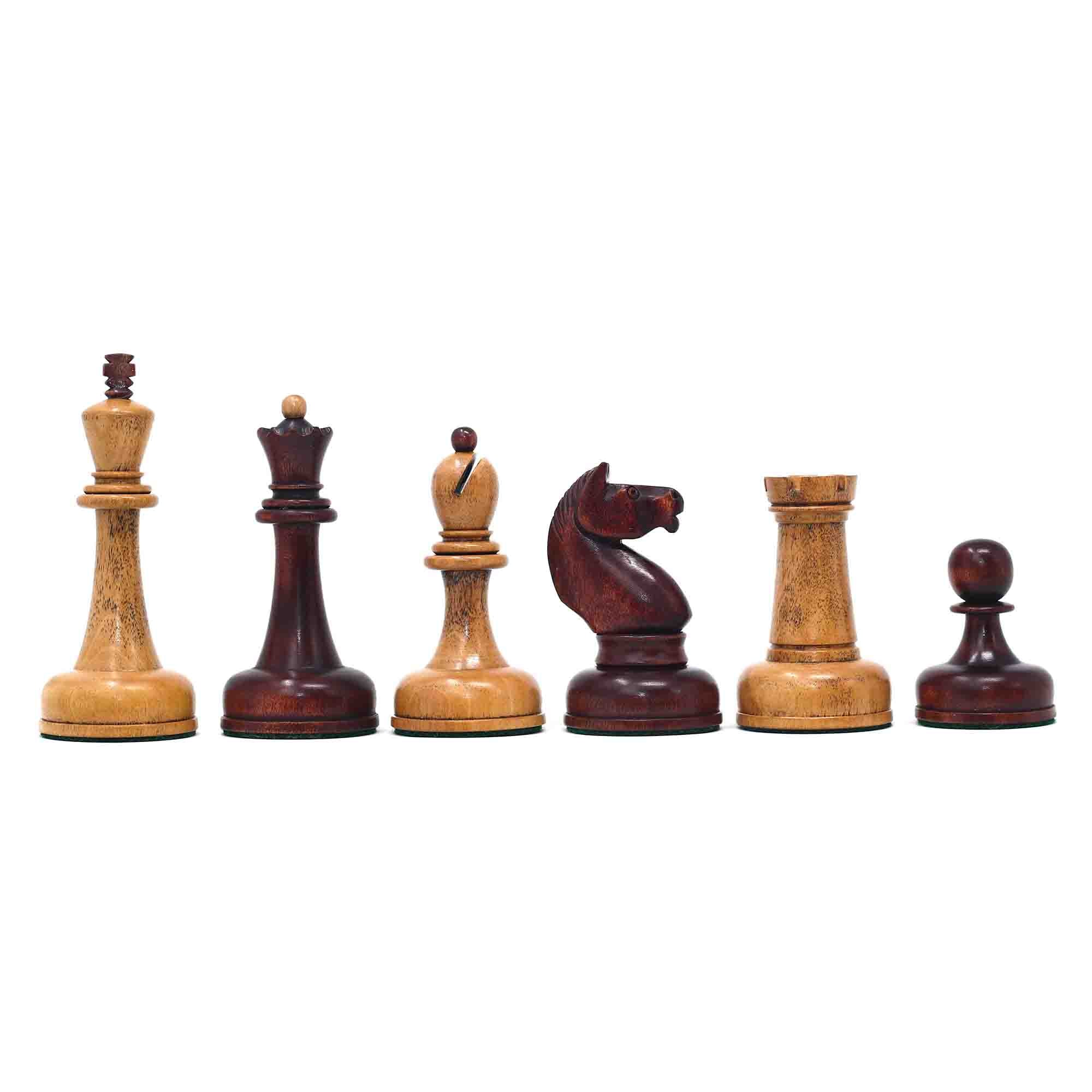 1962 Soviet Championship Historical Reproduced Tal Chess set 4" - Distressed and Mahogany Stained Boxwood