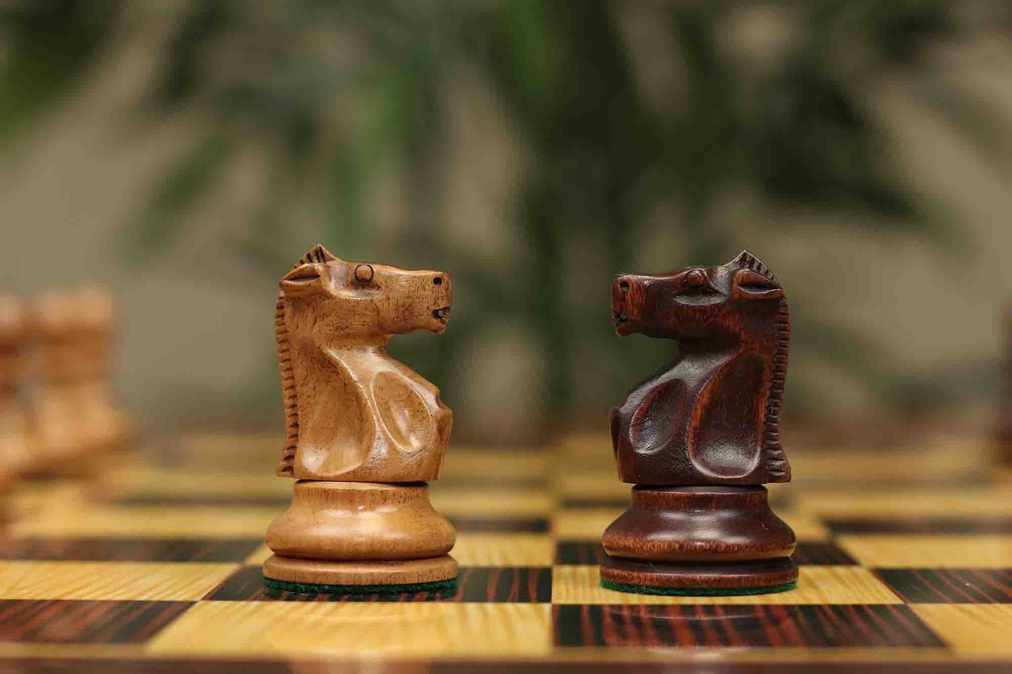 Fischer-Spassky / 1972 World Championship 3.75" Distressed Boxwood/Mahogany Stained Chessmen