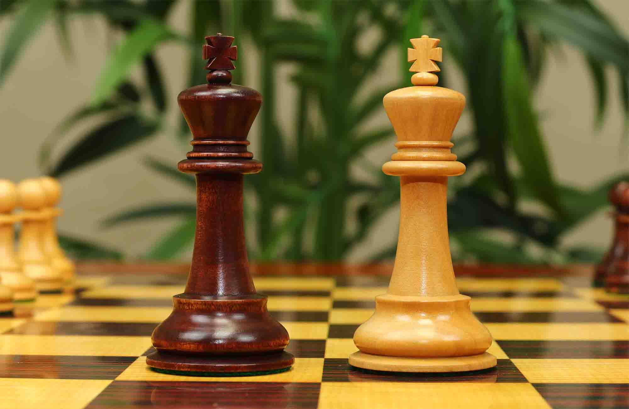 17th Olympiad Havana 1966 Circa Reproduction 3.78" Staunton Chessmen Natural/Mahogany Stained Boxwood