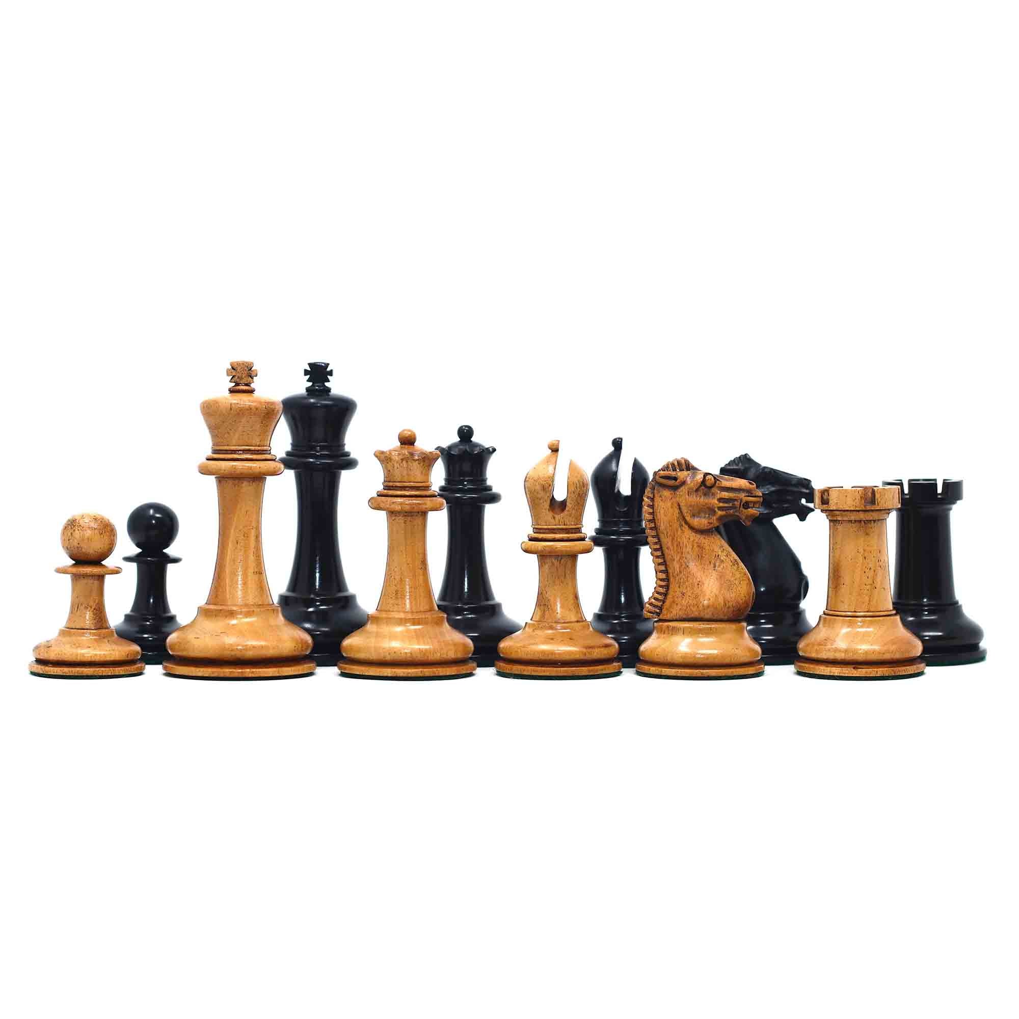 Walter Grimshaw 1854 Circa Reproduction Staunton Distressed Antiqued/Ebony Chess Set