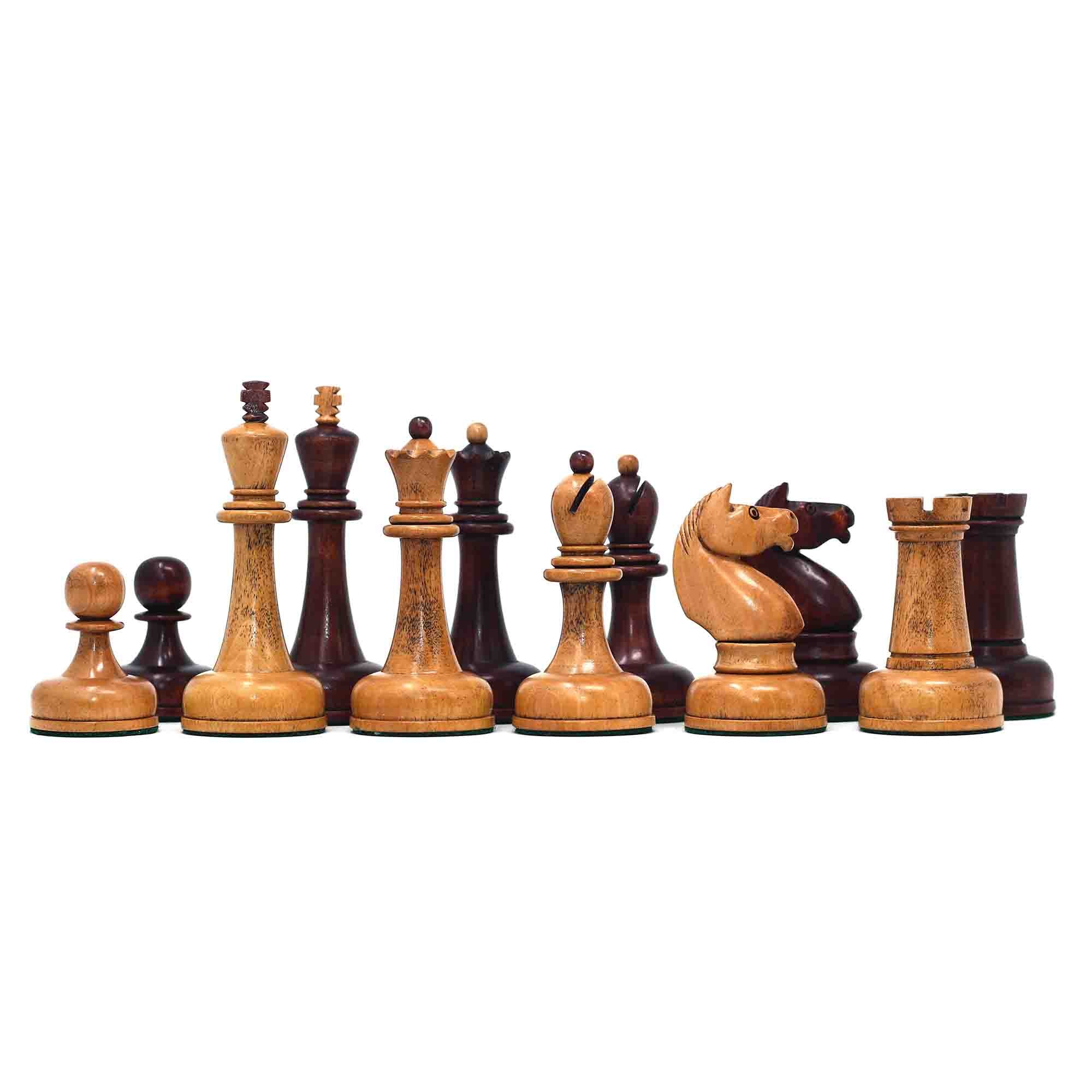 1962 Soviet Championship Historical Reproduced Tal Chess set 4" - Distressed and Mahogany Stained Boxwood