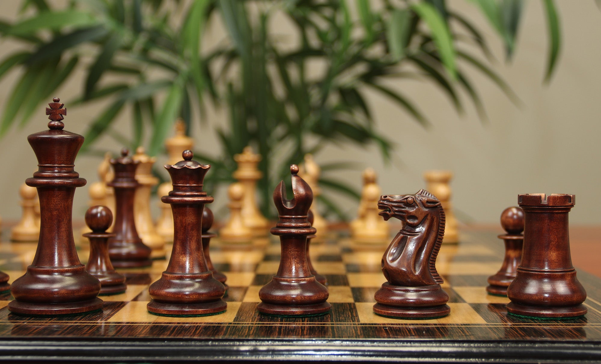 1850-55 Reproduced Staunton 4.4" Mahogany Stained / Antiqued Boxwood Chess Pieces