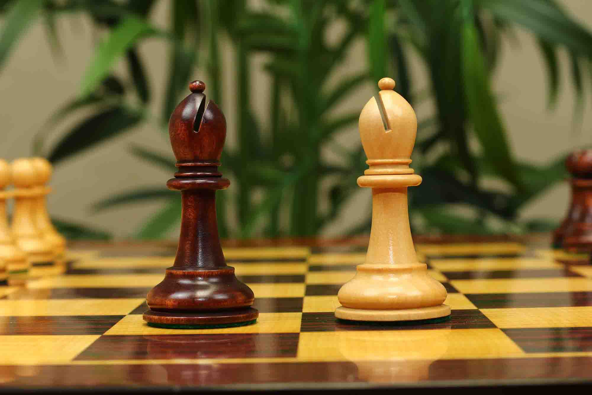 17th Olympiad Havana 1966 Circa Reproduction 3.78" Staunton Chessmen Natural/Mahogany Stained Boxwood